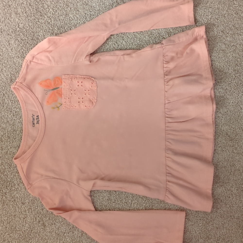 Carter's Pink Butterfly Embroidered Pocket Peplum Shirt